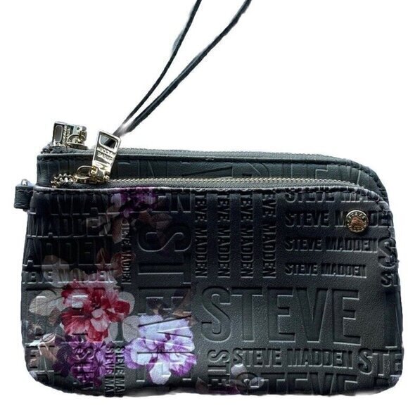 Steve Madden Handbags - STEVE MADDEN Floral Mauve Wristlet Double Zip Wallet Bag Clutch Quilted